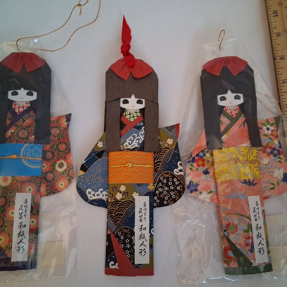 Japanese Kimono Paper Doll Ornaments - Wonderful Set of 3